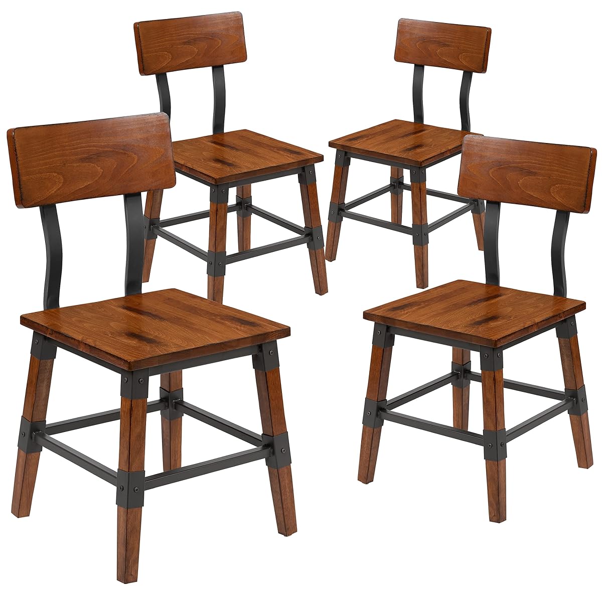 Jackson 4 Pack Rustic Antique Walnut Industrial Wood Dining Chair
