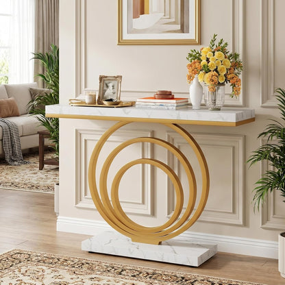 Tribesigns 41-Inch Gold Entryway Table, Modern Console Table Narrow Long, Contemporary Accent Table for Living Room, Hallway, Entrance, Faux Marble Veener Top