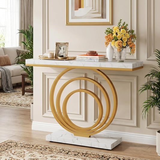 Tribesigns 41-Inch Gold Entryway Table, Modern Console Table Narrow Long, Contemporary Accent Table for Living Room, Hallway, Entrance, Faux Marble Veener Top