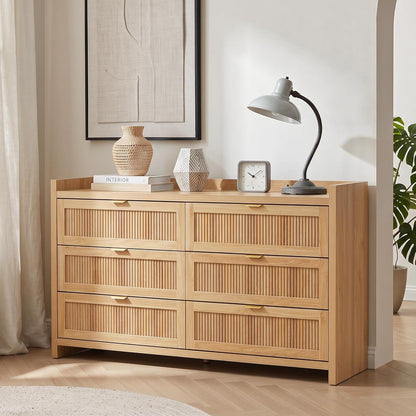 55" Farmhouse Fluted 6 Drawers Dresser for Bedroom