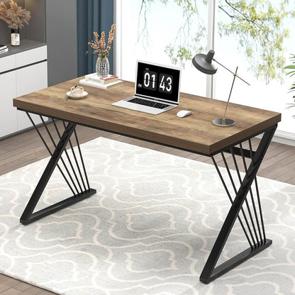 Computer Desk, Modern Home Office Desk, Industrial Wood and Metal Study Writing Work PC Table for Bedroom Living Room, Rustic Oak, 47 Inch