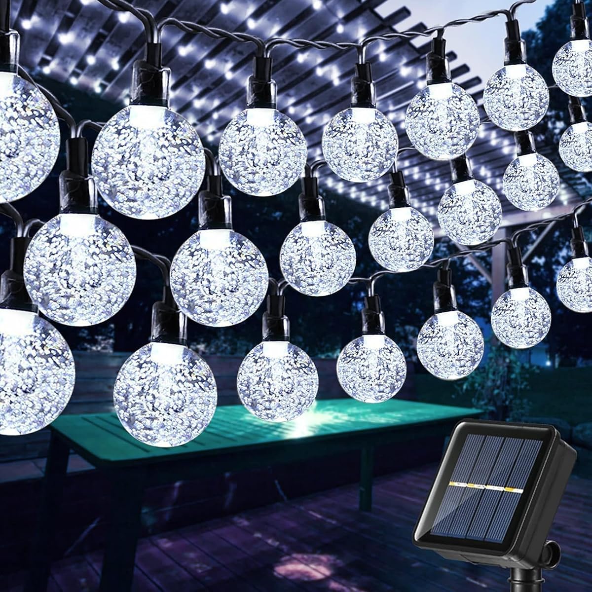 Solar String Lights Outdoor, 56ft 100 LED Globe String Light with 8 Mode, Waterproof Crystall Ball Lights Solar Patio Lights for Garden, Lawn, Patio, Gazebo, Yard, Outdoor Decor - Cool White