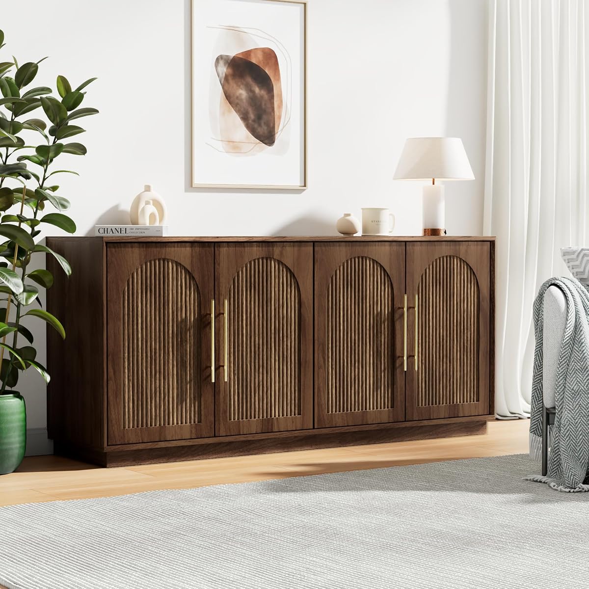 Modern Buffet Cabinet with Storage, 59.1”Sideboard Cabinet, Walnut