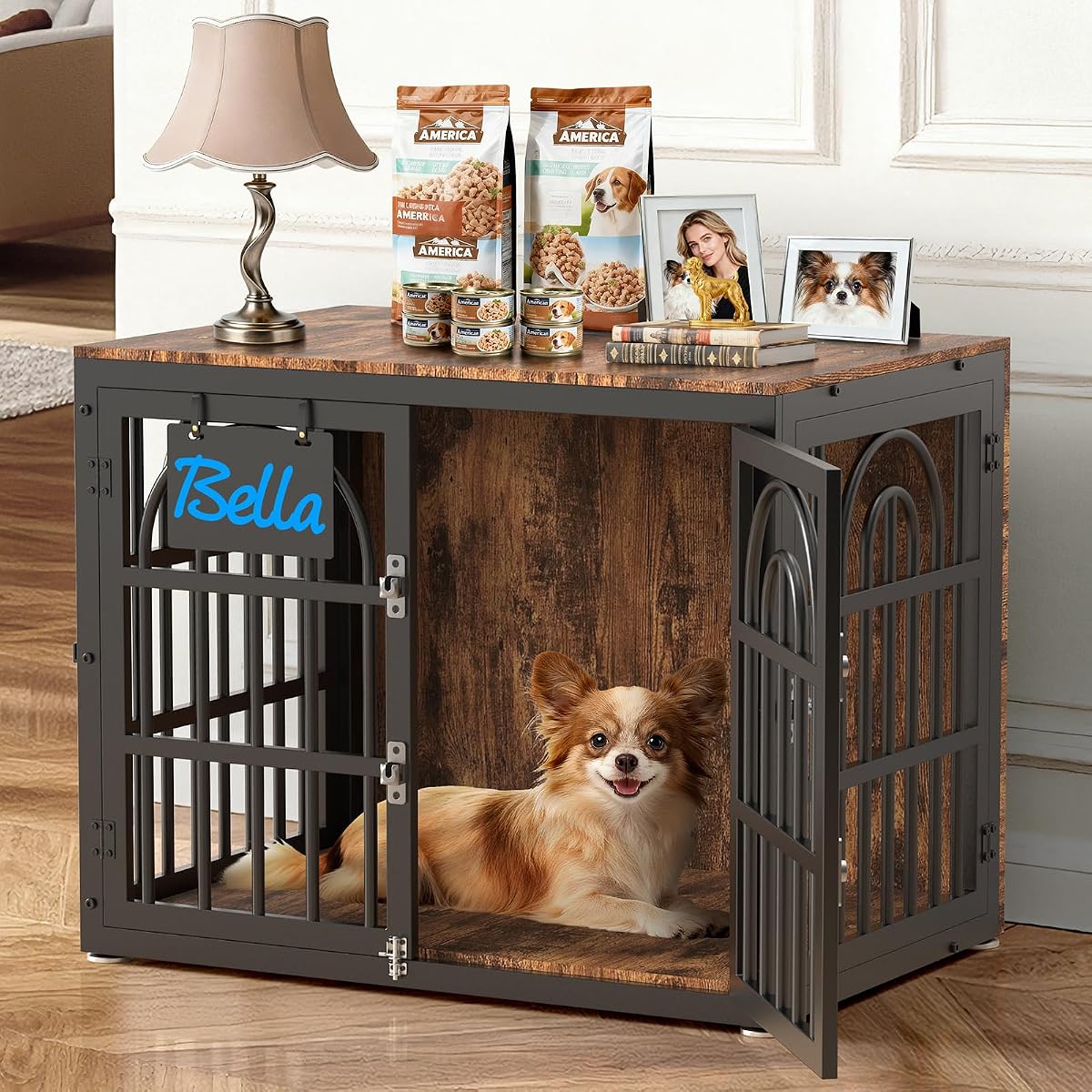 32 Inch Antique Walnut Dog Crate Furniture