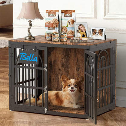 32 Inch Antique Walnut Dog Crate Furniture