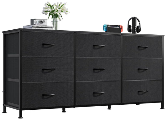 Dresser TV Stand for 55 Inch TV, 9 Drawer Dresser for Bedroom, Black