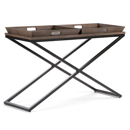 Damien SOLID AGED ELM WOOD and Metal 50 inch Wide Modern Industrial Console Table in Distressed Natural Elm for the Living room Entryway and Bedroom