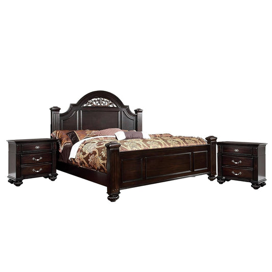 Malierd 3 Piece Traditional Bed Set with 2 Nightstands, Box Spring Required for Bedroom, King, Dark Walnut
