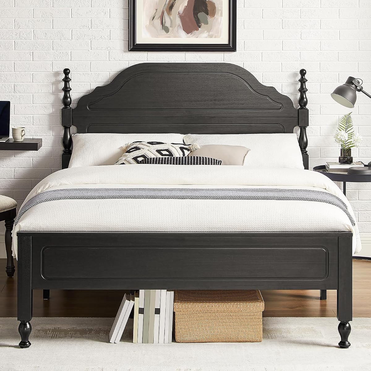 Wood Queen Size Bed Frame with Wooden 50" Tall Headboard