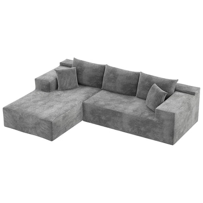 108” Cloud Sectional Couches, Boneless Couch Modular L-Shaped Sofa with Deep Seat, Modern Comfort Upholstered Sofas for Living Room, No Assembly Required (Corduroy, Grey)