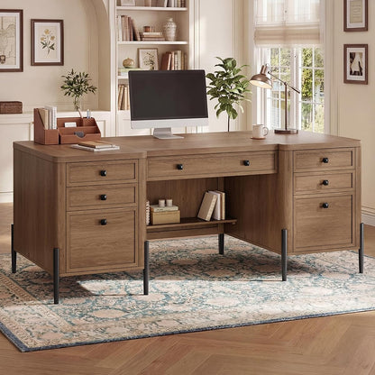 63" W x 27.6" D Executive Desk with 2 Cabinets & 6 Drawers