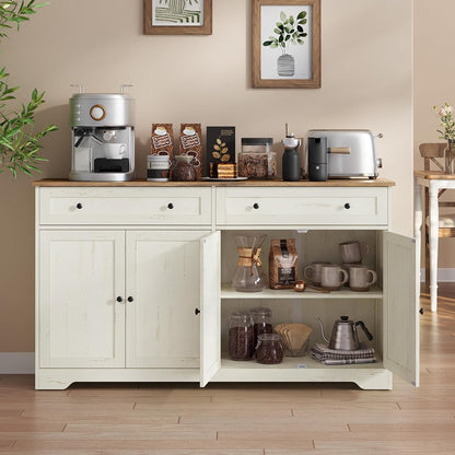 Buffet Cabinet, Sideboard, 4 Doors, 55.1 x 15.8 x 31.5 Inches