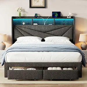 Queen Bed Frame with Storage Headboard, view 2