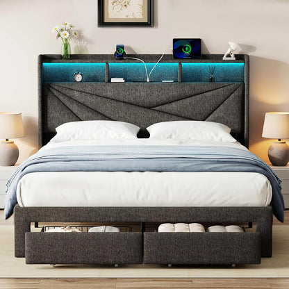 Queen Bed Frame with Storage Headboard