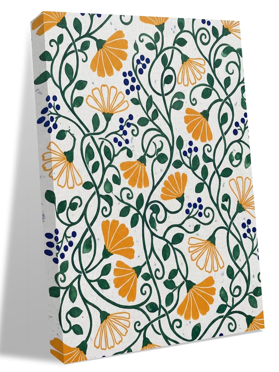 NuYeBiofx Boho Botanical Flowers Art Canvas Wall Art Prints,40"x28" Framed Picture Artwork Teal Orange Cream Plants Printed Canvas Oil Painting for Living Room Bedroom Office,Ready to Hang