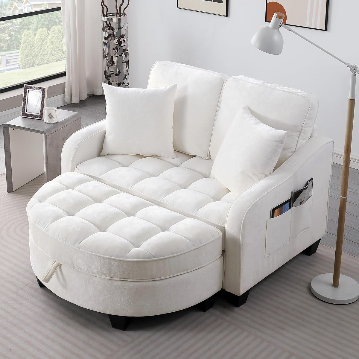 Two-Seater Sofa, Ergonomic and Backrest Design, Ottoman with Storage