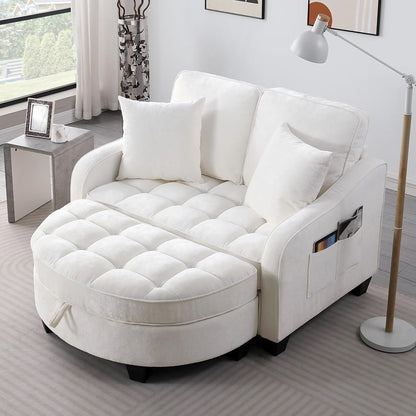 Two-Seater Sofa, Ergonomic and Backrest Design, Ottoman with Storage