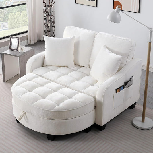 Two-Seater Sofa, Ergonomic and Backrest Design, Ottoman with Storage