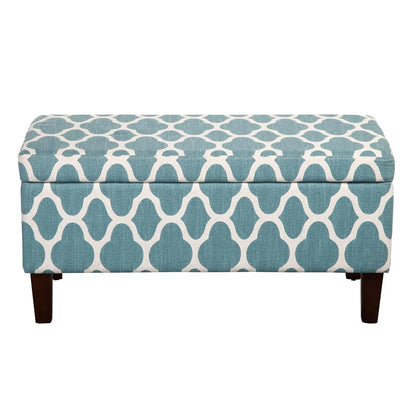 36" Storage Ottoman Bench with Hinged Lid - Teal Geometric