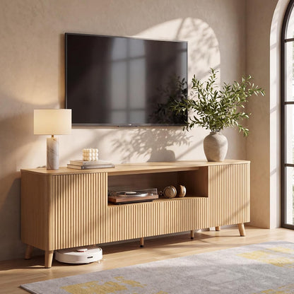 CHITA 70" Mid Century Modern TV Stands for 80 inch TV, Oak