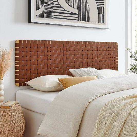 Sparta Vegan Leather Weave King Headboard in Natural Brown