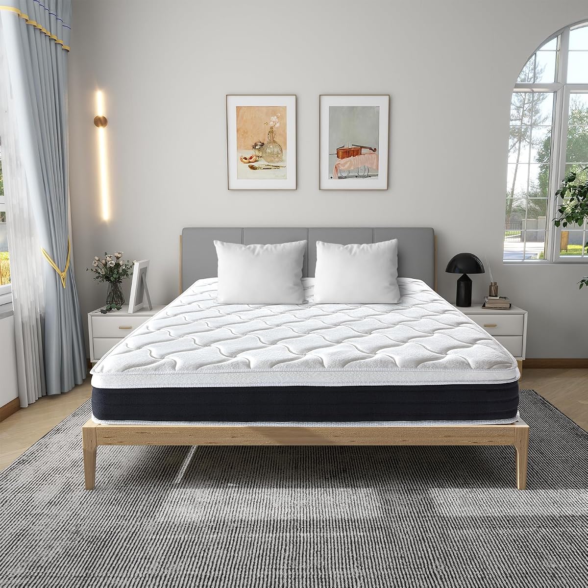 12 Inch Queen Hybird Mattress, Breathable Medium Firm Black Queen Mattress