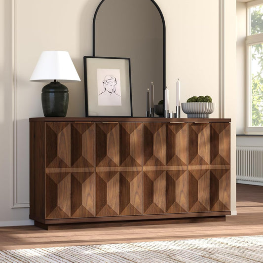 Walnut 59" Sideboard Buffet Cabinet with Storage, Modern Credenza