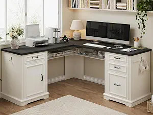 Farmhouse L Shaped Executive Desk with 4 Drawers, view 2
