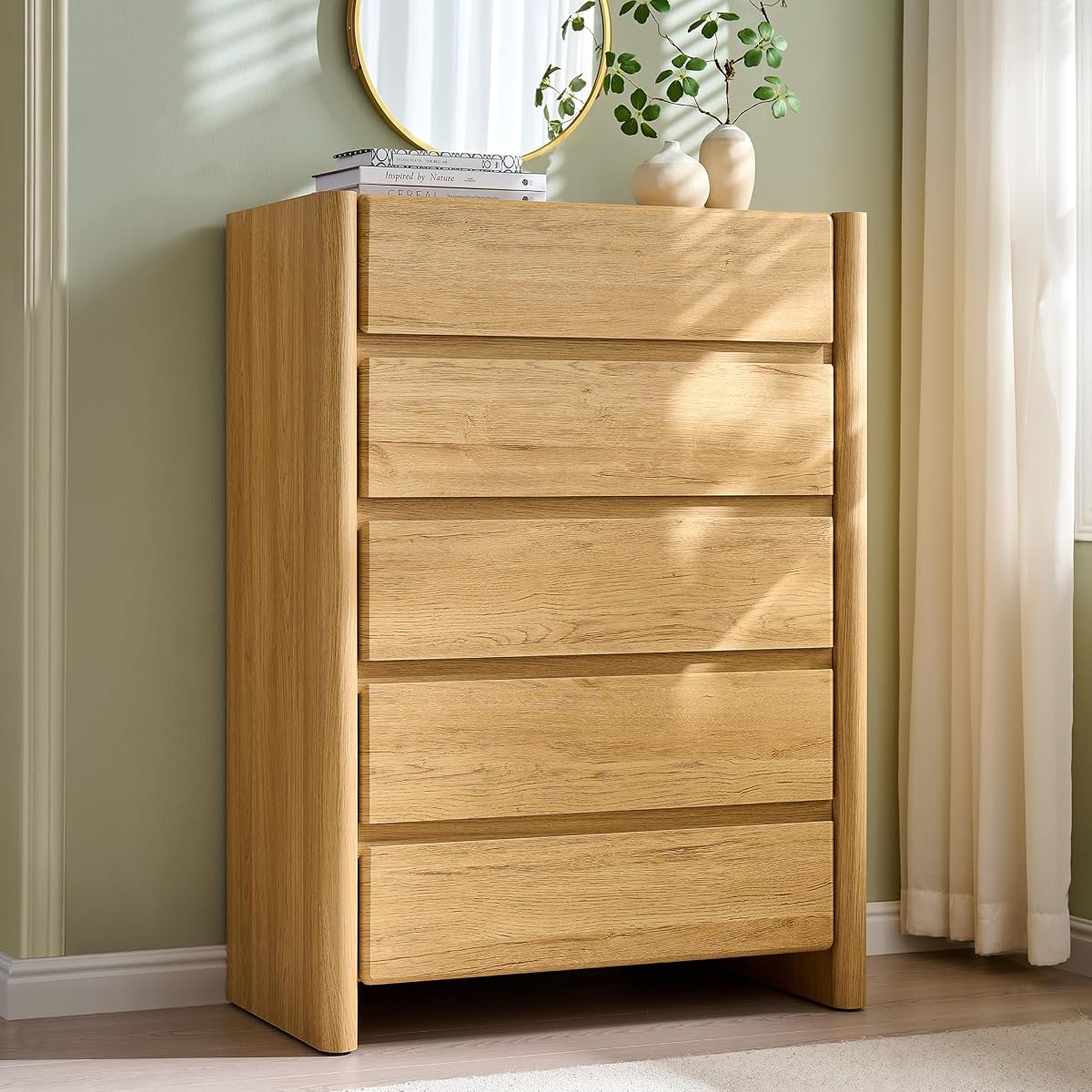 Modern 5 Drawers Dresser for Bedroom, Chests of Drawers-Natural