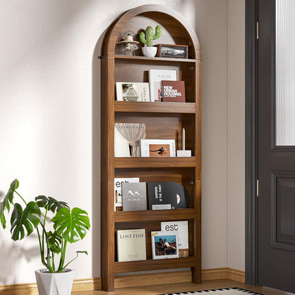 Behind The Door Bookshelf, Arched Narrow Bookshelf, Walnut