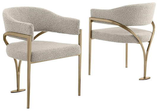 Furniture Modern Upholstered Chair in Gray Boucle Fabric with Gold Legs – Versatile Living Room & Dining Room Seating – Set of 2