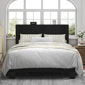 Queen Platform Bed Frame, Fabric Upholstered Queen Bed Frame, view 2