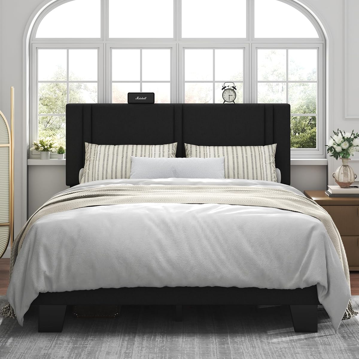 Queen Platform Bed Frame, Fabric Upholstered Queen Bed Frame