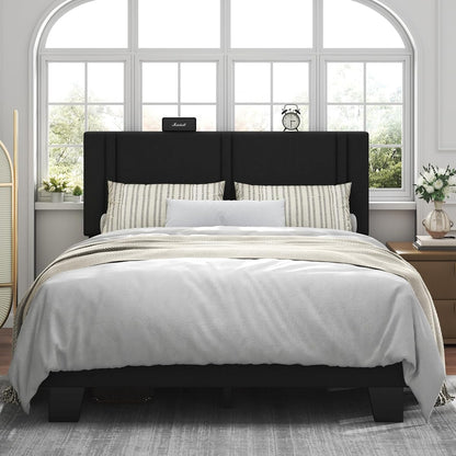 Queen Platform Bed Frame, Fabric Upholstered Queen Bed Frame