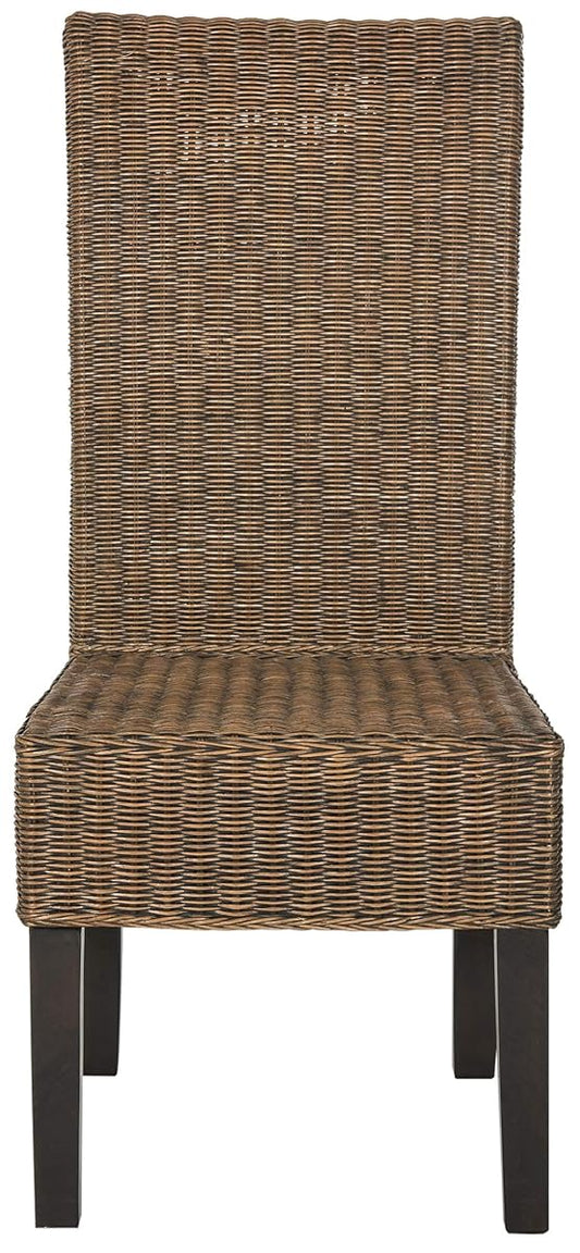 SAFAVIEH Furniture - Arjun Wicker Dining Chair Set of 2 - Brown & Multi - Rattan - Coastal Woven Design - Ideal for Dining Room, Kitchen, 17.7" Seat Height (SEA8013C-SET2)