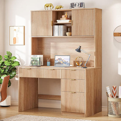 67" H Executive Desk with Fluted Drawers, 4 Drawers Fluted Computer Desk