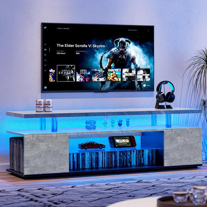 TV Stand with LED Lights Modern Gaming Tv Stand for 70" TV with Storage Remote App Control Long LED Entertainment Center for Livingroom, Bedroom (Gray/for 70" TV, 63.00"*16.00"21.00)