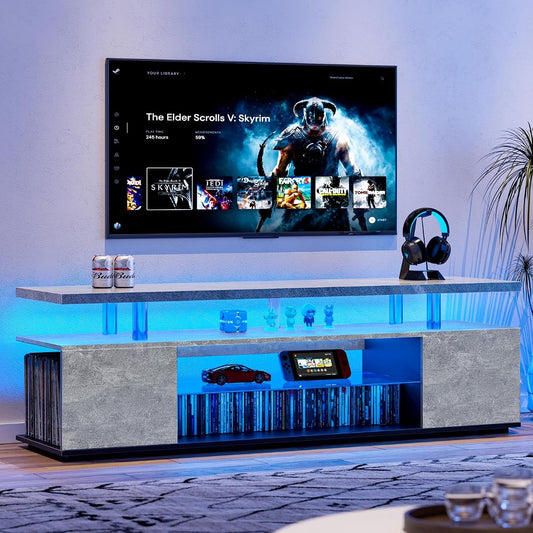 TV Stand for 70 Inch TV LED Gaming Entertainment Center Media Storage Console Table with Large Side Cabinet for Living Room Gray
