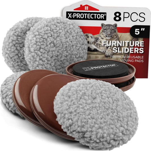 Furniture Sliders 4+4 Pack 5” - Multi-Surface Furniture Sliders for Carpet & Hard Floors - 4 Furniture Movers for Carpeted Floors and 4 Hardwood Socks - Move Your Furniture Easily!