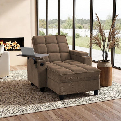 oaaktu Modern Tufted Linen Fabric Chaise Lounge Sofa Chair with Rotating Side