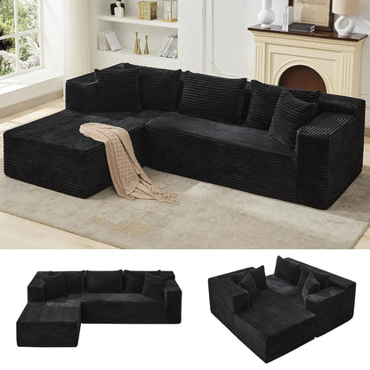 Modular Sectional Sofa Cloud Sectional Couch, 106" Comfy L Shaped Black Couches for Living Room,Oversized Sofa Sleeper with Deep Seat, No Assembly Required