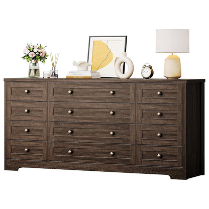 12 Drawer Wooden Dressers for Bedroom, Farmhouse Brown Wood Dresser