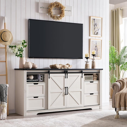 66“TV Stand, 32" Tall Entertainment Center w/4 Drawers & Sliding Barn Door