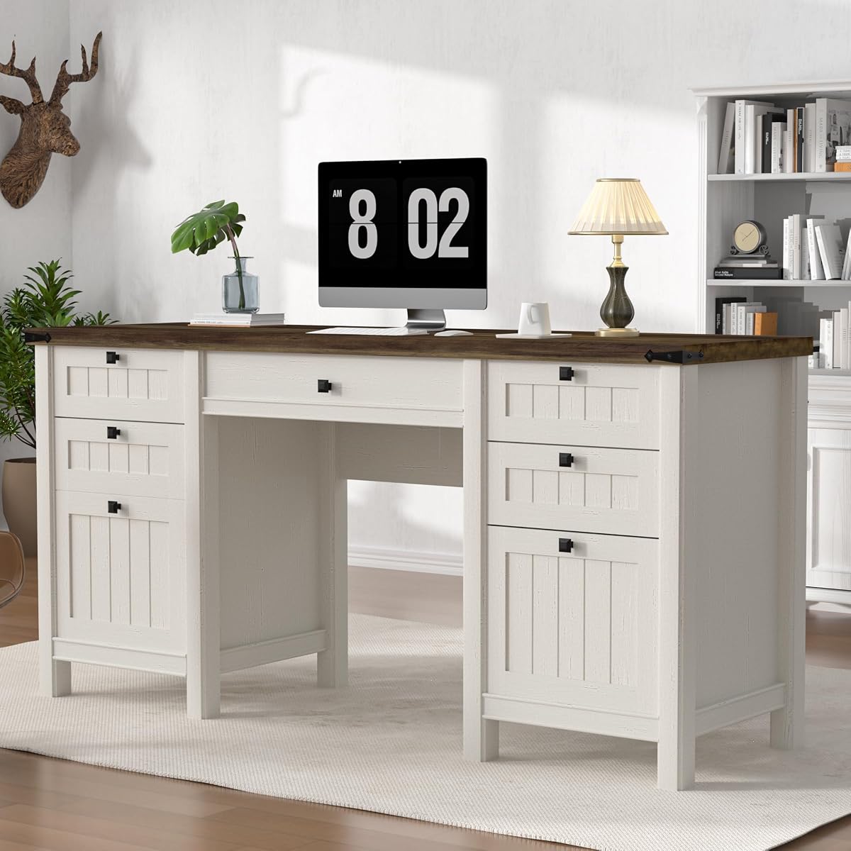 62" Executive Desk Home Office Desk with File Drawer & Cabinet