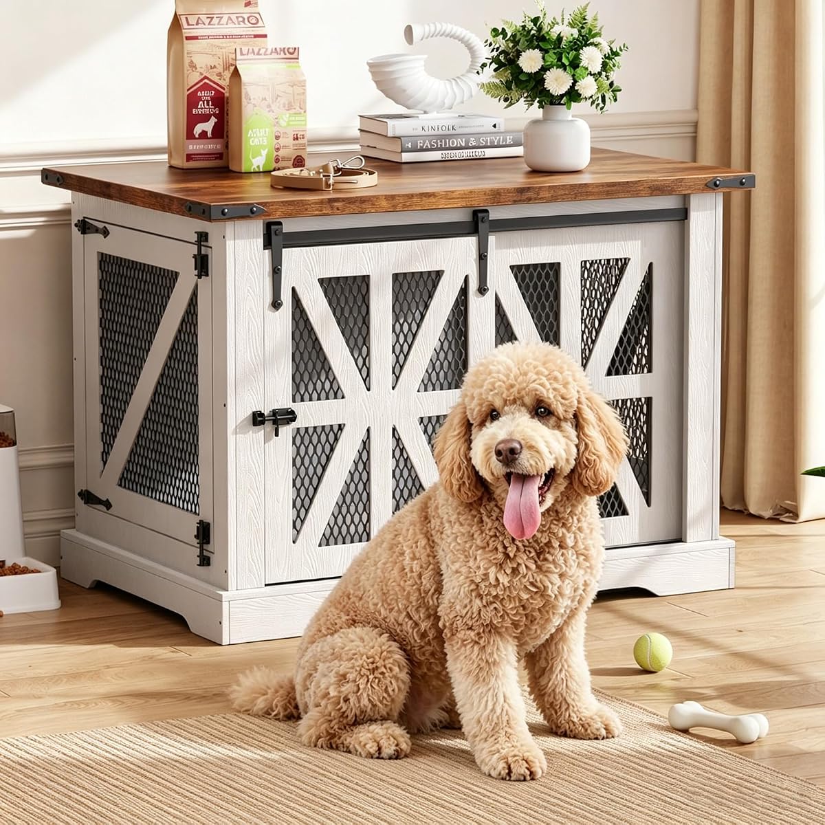 43.3" Farmhouse Dog Crate Furniture for Medium Dogs Up to 55 lb