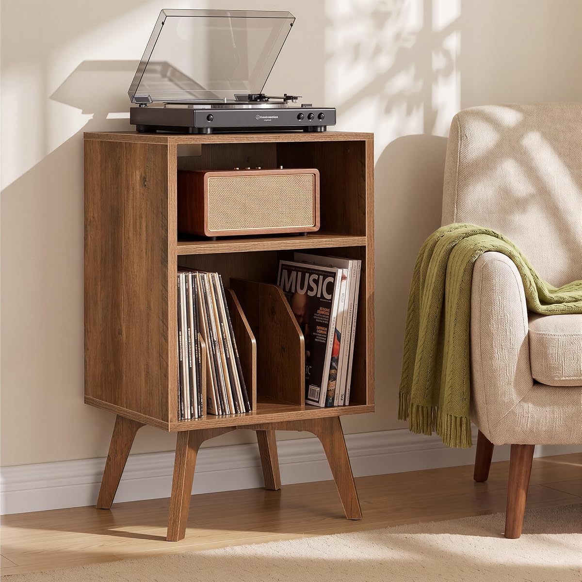 End Table, Mid-Century Record Player Stand, Holds 160 Albums