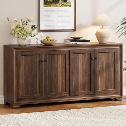 60" Buffet Cabinet with Storage, 4 Doors & Adjustable Shelves Brown
