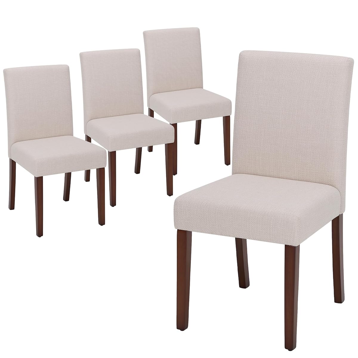 Upholstered Dining Chairs Set of 4, Modern Fabric Dining Room Chair, Wooden Dining Chair, Kitchen Side Chairs, Farmhouse Dinner Chair with High Back for Kitchen, Beige