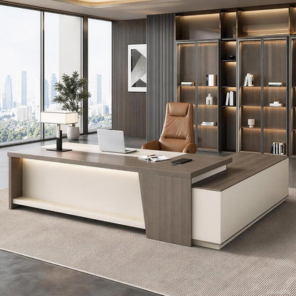 79 Inch L Shaped Executive Office Desk with Storage Cabinet