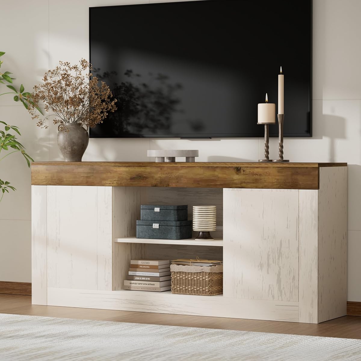 Farmhouse TV Stand for 65 Inch TV, Entertainment Center